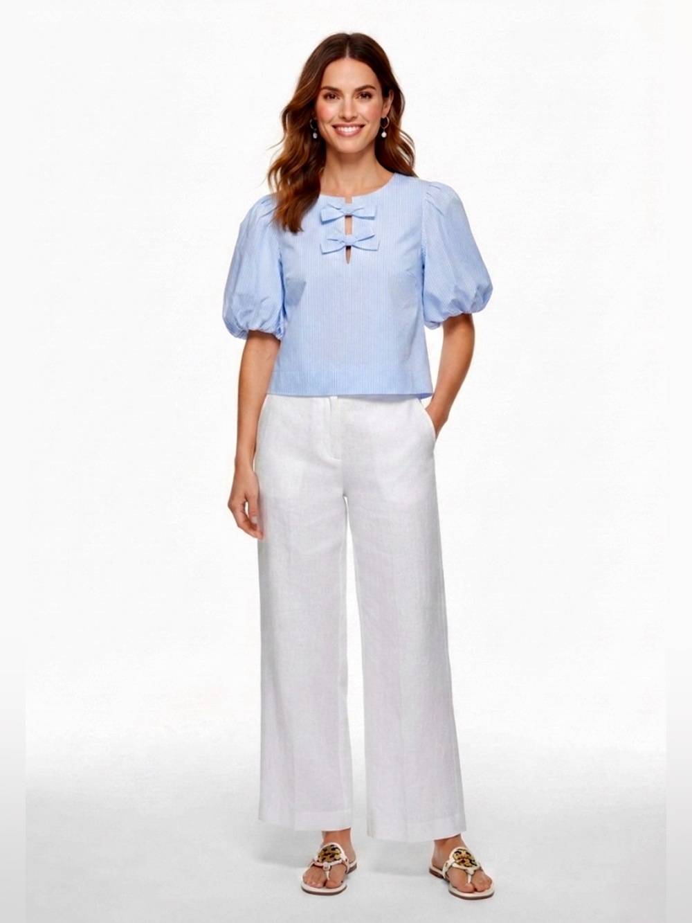 Kate Spade New York blue and white striped short puff sleeve top Size XXL